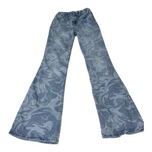 Retro Swirl Abercrombie Kids High-Rise Flare Jean 11/12 Blue Marble Print Denim